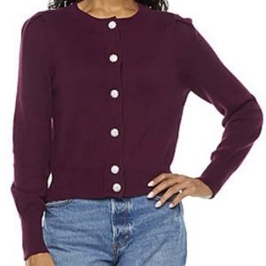 Ryegrass Cashmere Blend French Wine Long Sleeve Cardigan Jeweled Buttons NEW M